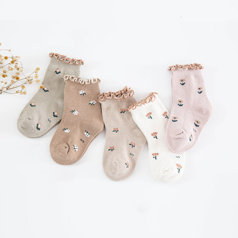 Children's Socks With Fungus Edge New Cartoon Flower Trend