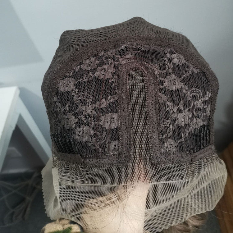 Mode Hvid Bølget Volumen Front Lace Syntetisk Fiber Paryk Beige