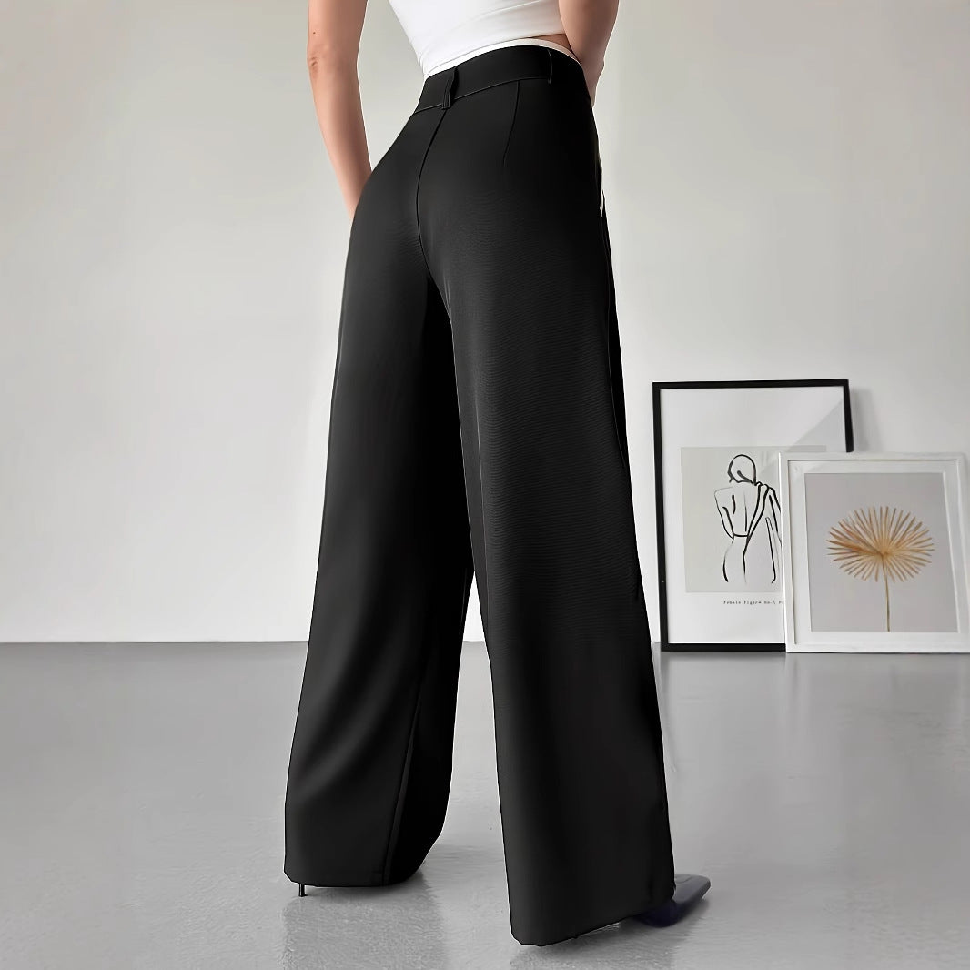 Women's Fashionable Casual Contrasting High Waisted Loose Wide Leg Pants