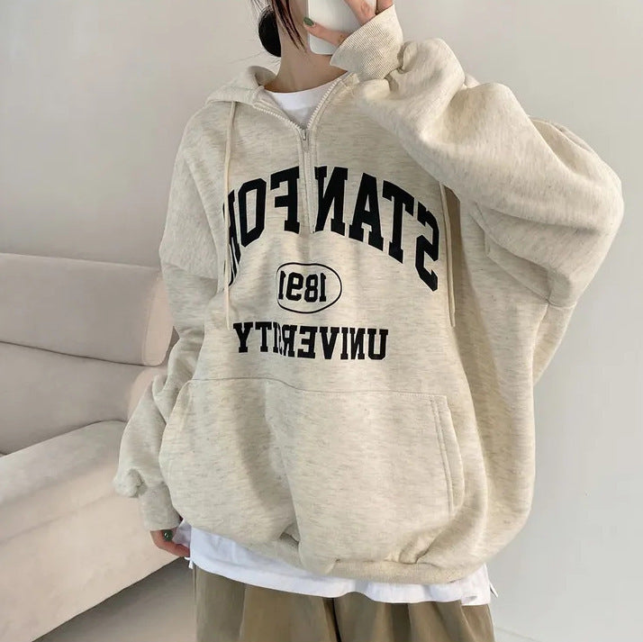 Foreign Trade Fleece Zipper Sweater Women's Thin Letters