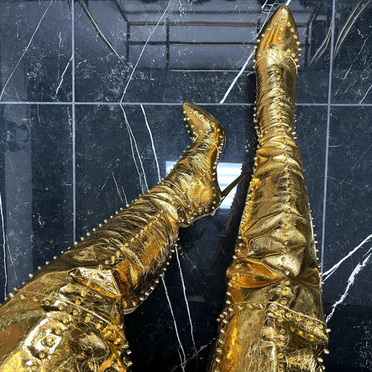 Explosive Sexy Gold-studded Stiletto-pointed Fashion Boots
