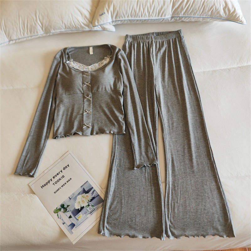 Womens Springautumn Long-sleeve Lightweight Pajama Set