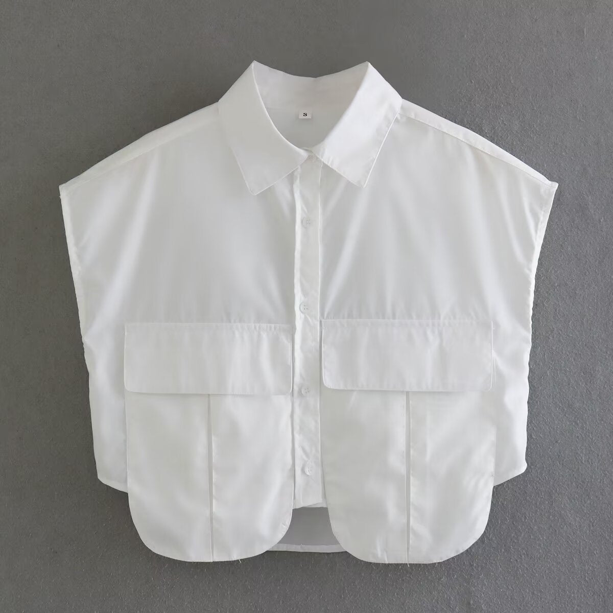 Large Pocket Stitching Irregular Cardigan Polo Collar Shirt Top