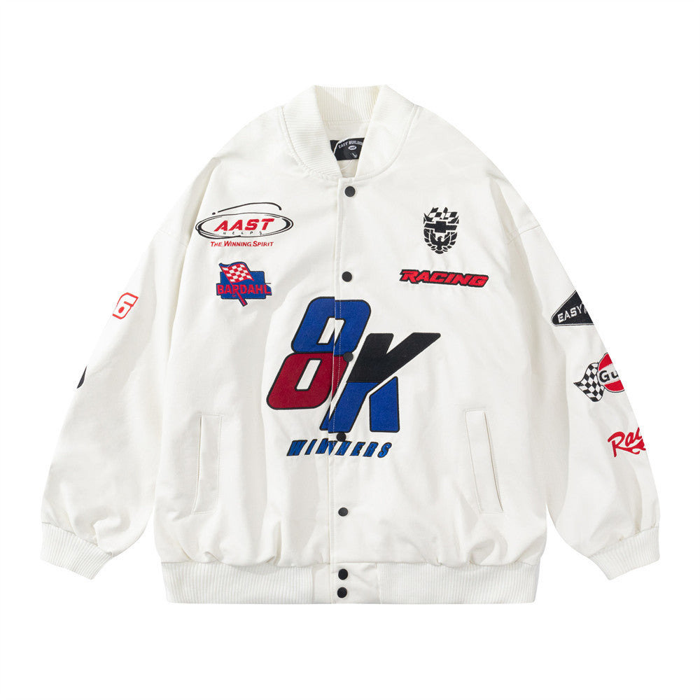 Fashion Personality Embroidered PU Leather Jacket Men's Jacket