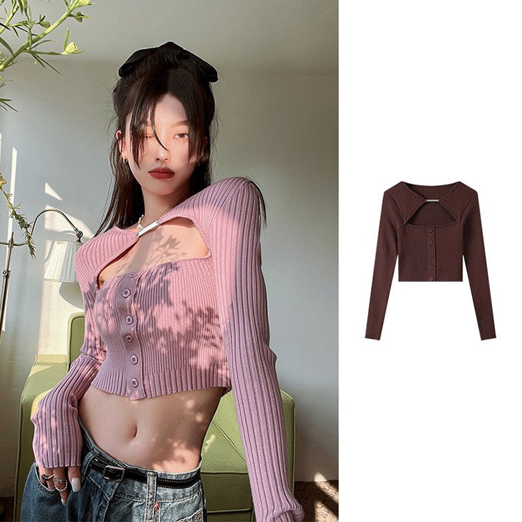 Hollow Out Knit Women's Long Sleeved Top
