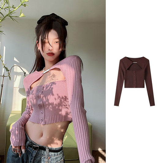 Hollow Out Knit Women's Long Sleeved Top