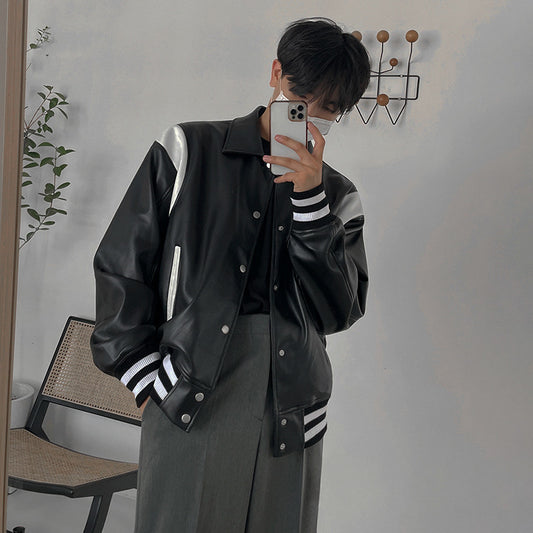 Han Fan GD G-Dragon Plankton Shuai Jacket Men's Spring Clothes Baseball Clothes Spell Color Pu Leather
