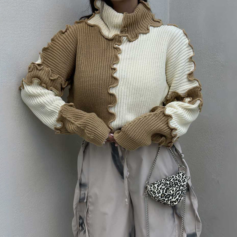 Fashionable Stringy Selvedge Large Color Block Contrast Color Sweater