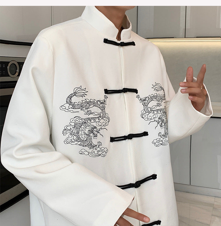 Dragon Embroidery Button Suit Stand Collar