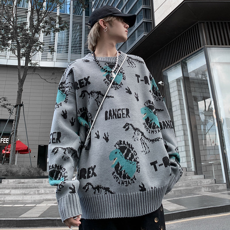 Hong Kong Style Men's Flower Loose Printed Sweater