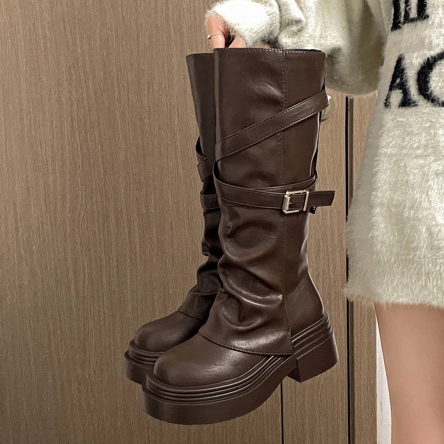 Women's Fashionable Vintage Chunky-Heel Over-the-Knee Boots