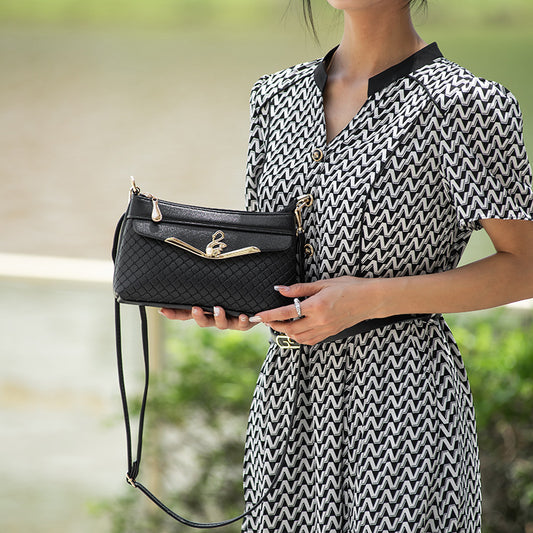 Lingge Embossed Crossbody Practical Shoulder Bag