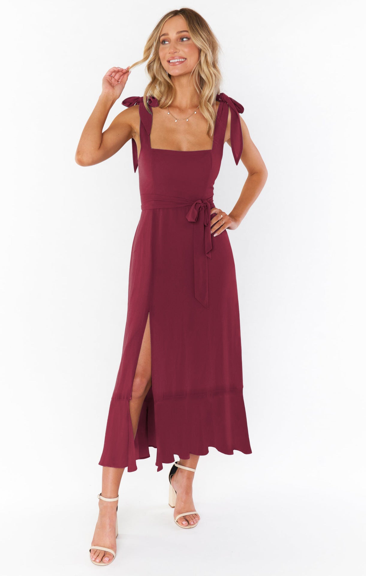 Temperament Suspender Split Dress with Lace-Up Design Fashion Summer Ruffled Beach Dresses for Women