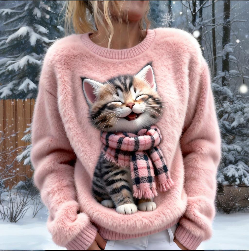 Christmas-themed 3D Digital-printed Fleece Slim-fit Crewneck Hoodie