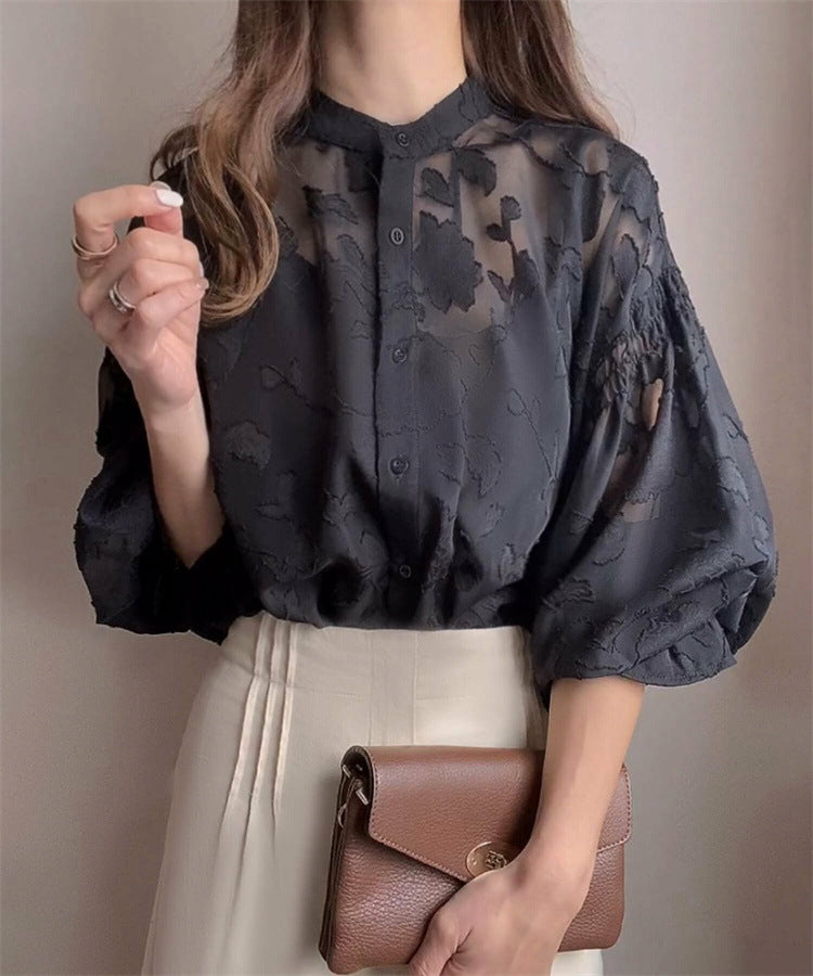 Lace Top With A Fitted Base And Lantern Sleeves