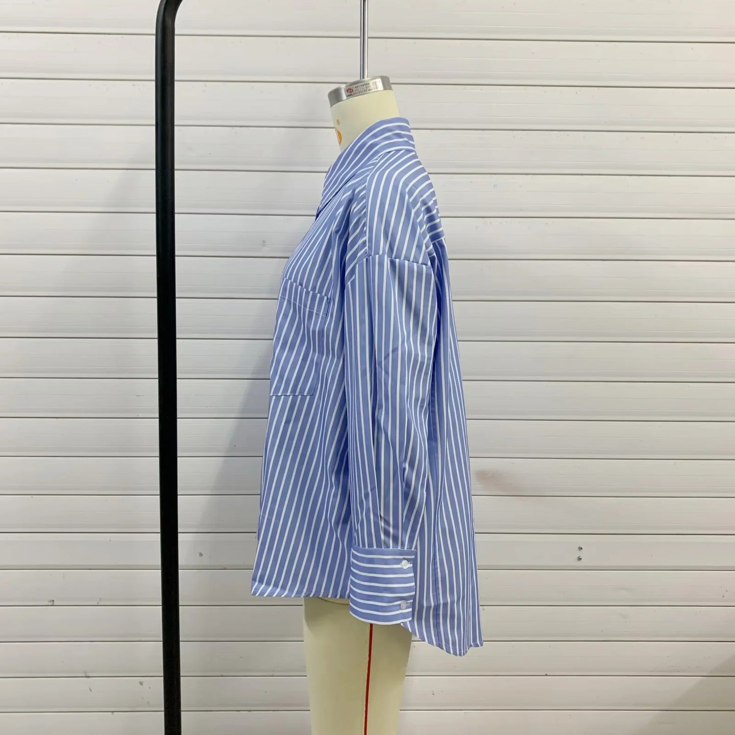 Plus Size Loose Casual Mid-length Short Front And Long Back Striped Shirt