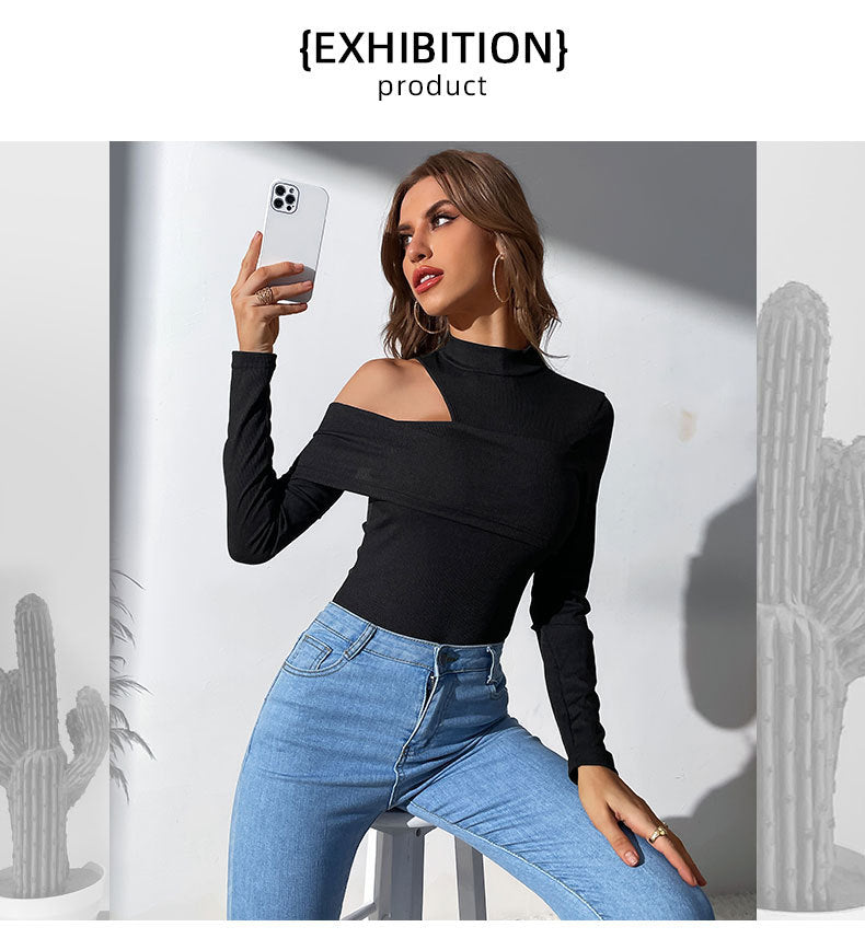 Women's Solid Color Long-sleeved Off-shoulder Jumpsuit