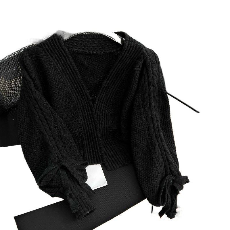 Western Style Outer Match Knitted Cardigan Loose Short Long Sleeve Top