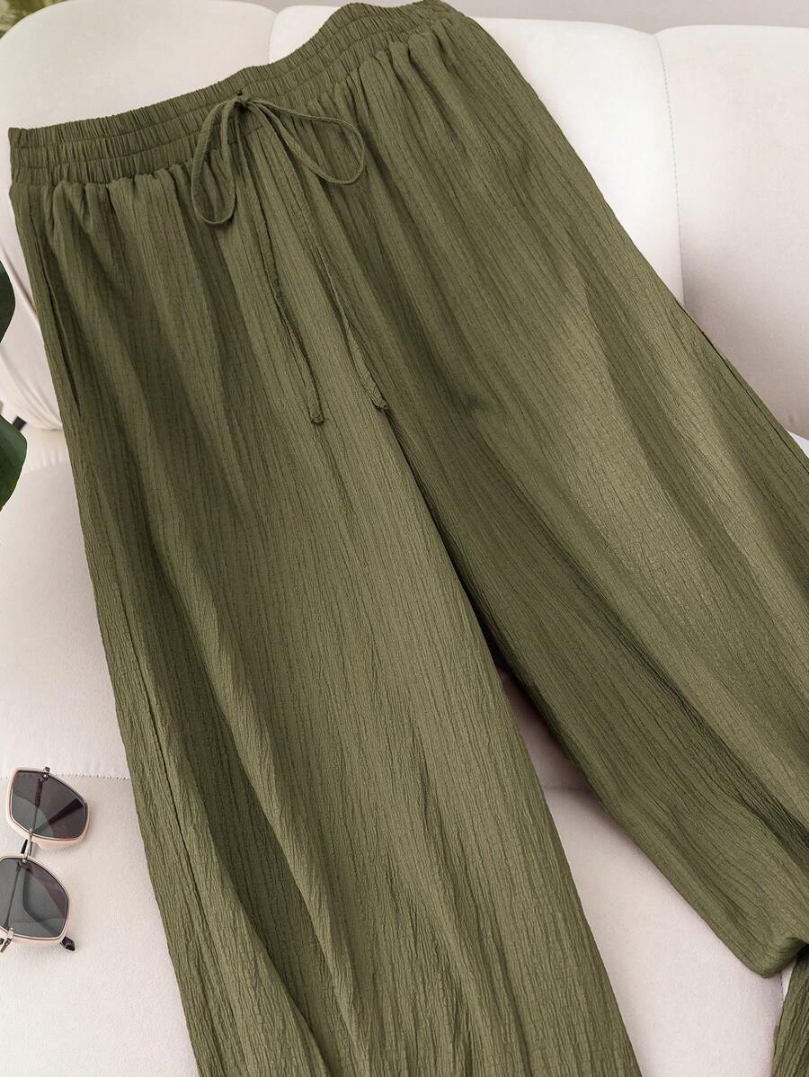 Elastic Waist Wide Leg Pants Cotton Loose Trousers