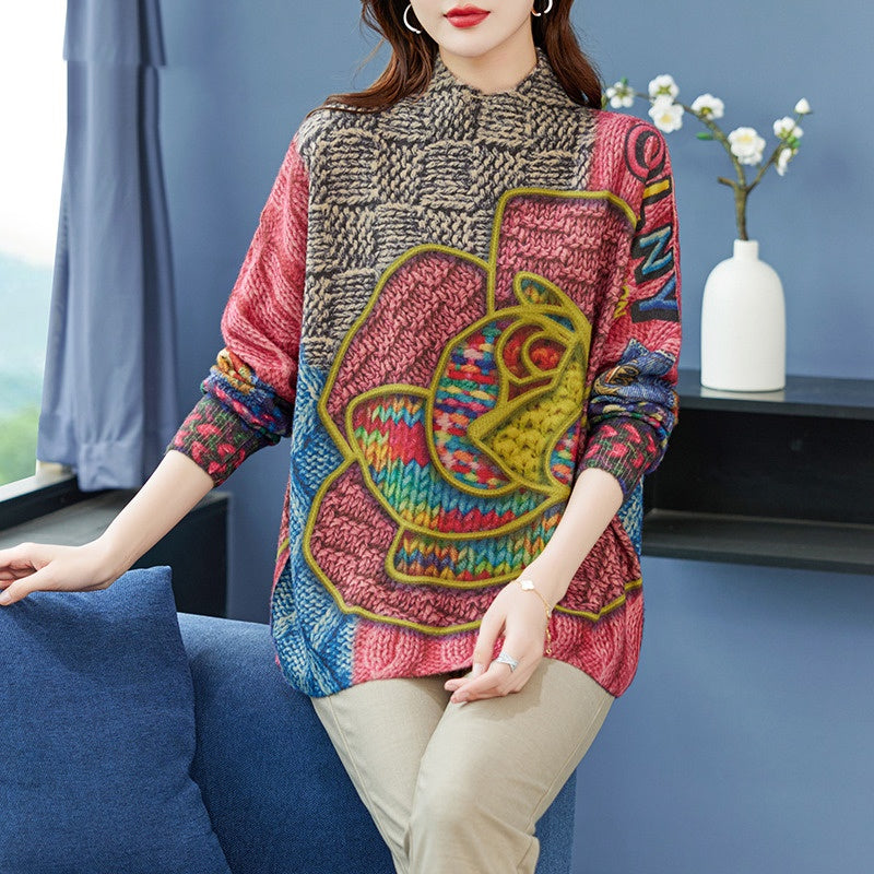 Plus-sized Fashion Personalized Printing Knitted Pullover Sweater