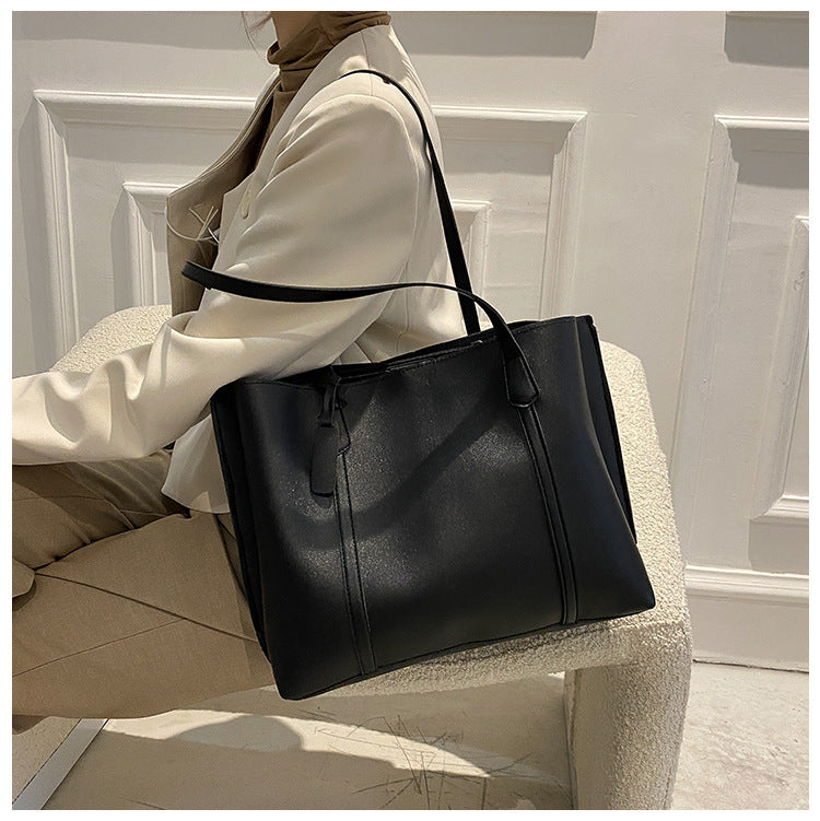 Simple Large Capacity Soft Leather Tote Casual Shoulder Bag