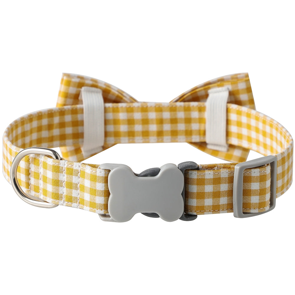 Checkered Dog Collar And Bow Tie In Multiple Colors