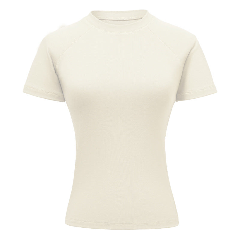 Round Neck Raglan Sleeves T-shirt Female Hot Girl Solid Color Top American Style