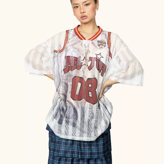 Color Contrast Patchwork Striped Hollow Print Small V-neck Short Sleeve