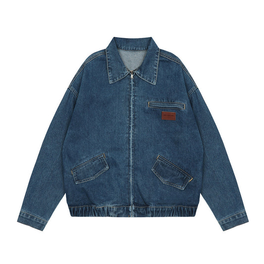 Creative Contrast Color Letter Printing Denim Jacket