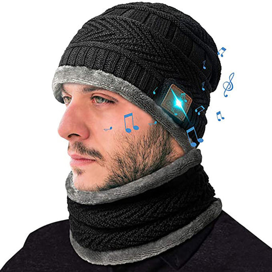 Plush Warm Bluetooth Music Bib Hat Two-piece Set
