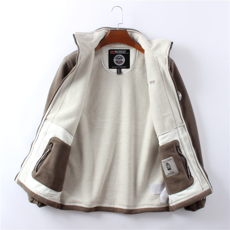 Mens Fleece-Lined Thickened Double-Sided Polar Fleece Jacket