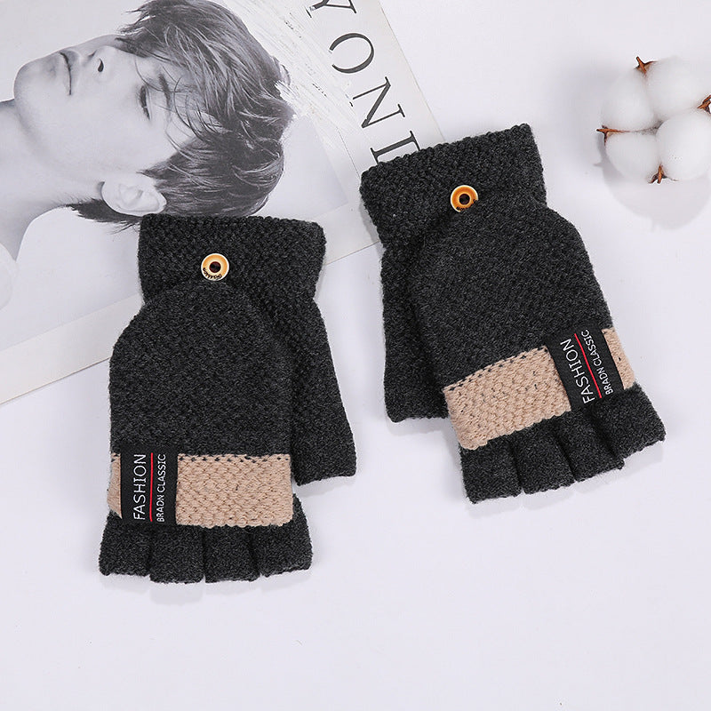 Cute Blue Korean Embroidered Half Finger Gloves