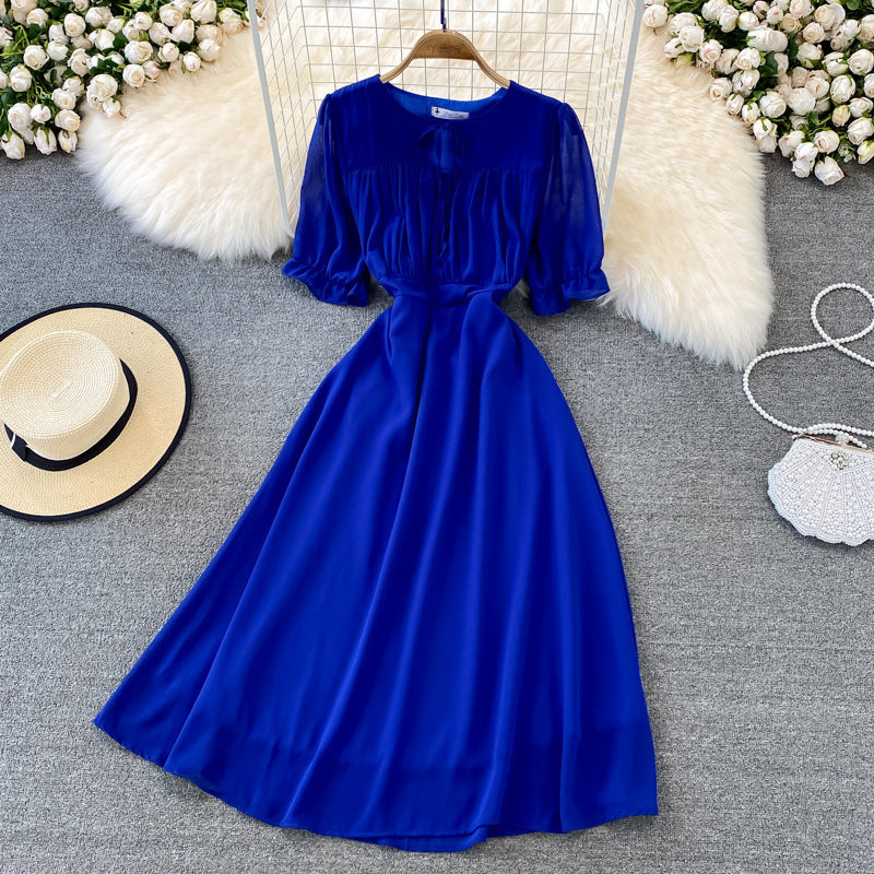Slimming Puff-sleeve Chiffon Dress Fashion Forward