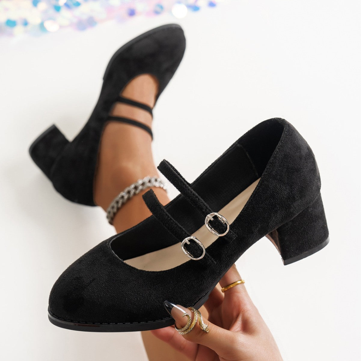 Plus Size Retro Pointed Low-cut Chunky Heel Shoes