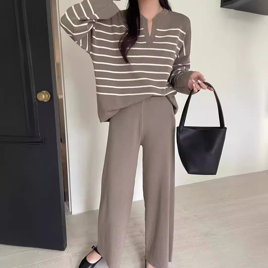 Casual High Waist Drooping Knitted Wide-leg Pants