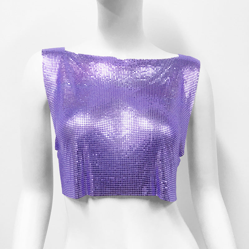 Summer Fashion Womens Metallic Halterneck T-shirt From Europe And The US