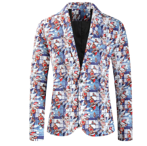 Men's One Button Printed Suit Christmas Casual Suit