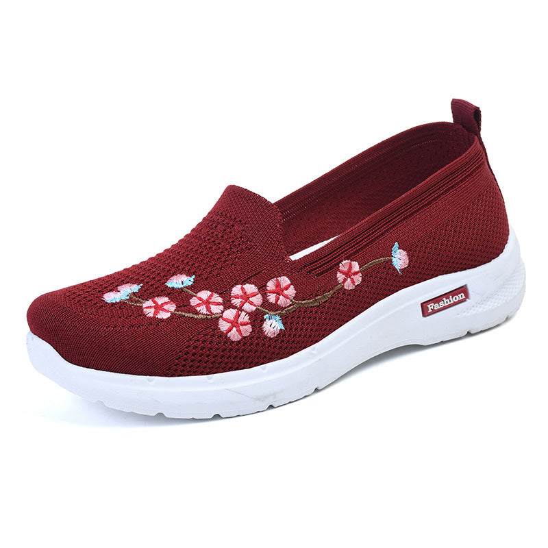 Fashionable And Comfortable Breathable Embroidered Women's Flying Woven Sports Anti-slip Pumps