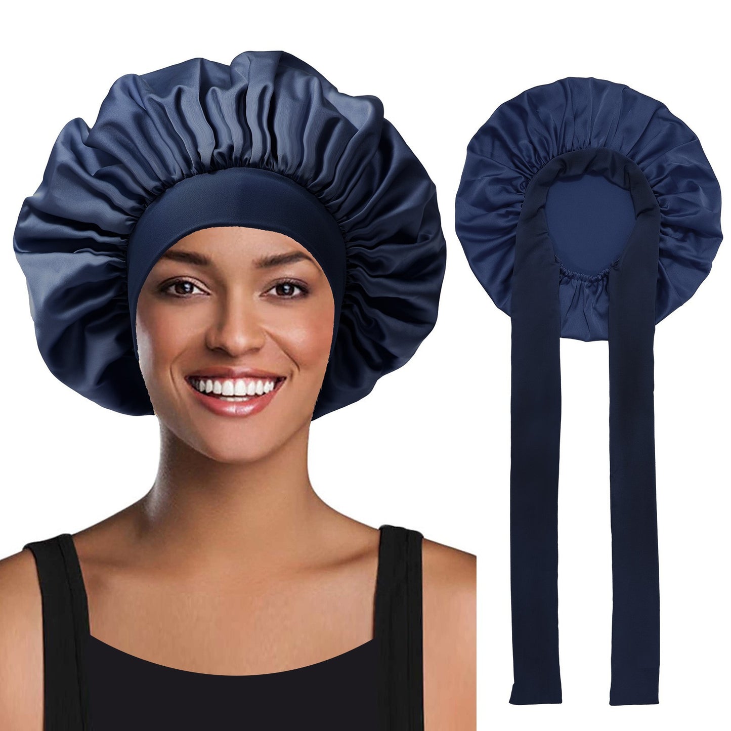 Stretch Ribbon Bowknot Silk Round Cap Solid Color