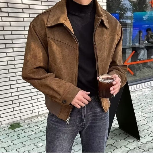 Short Flight Jacket Men's Loose Lapels Zipper