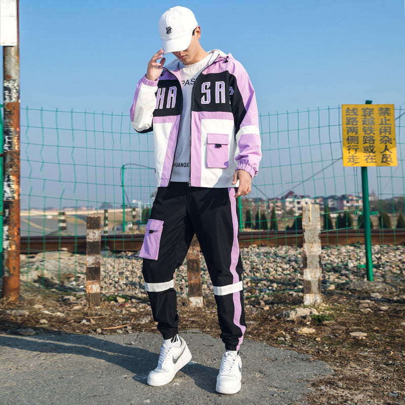 Youth Hip Hop Two-piece Student Hooded Fashion Long Sleeve Sweatshirt Jacket