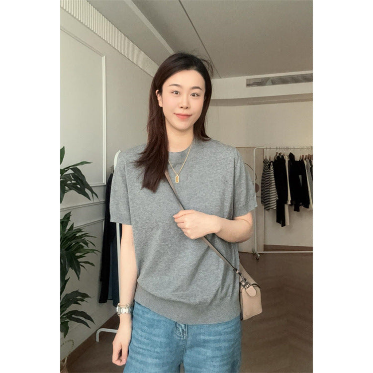 Pure Color Cotton Spun Yarn Knitwear Short Sleeve