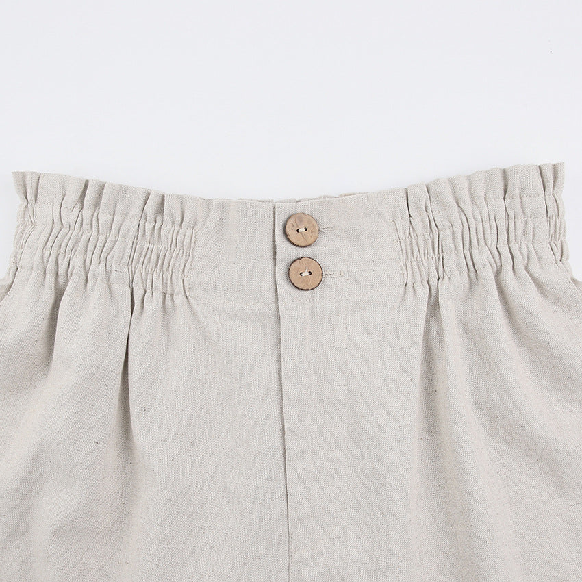 Cotton Linen Leisure Sports Elastic Waist Retro Small Design
