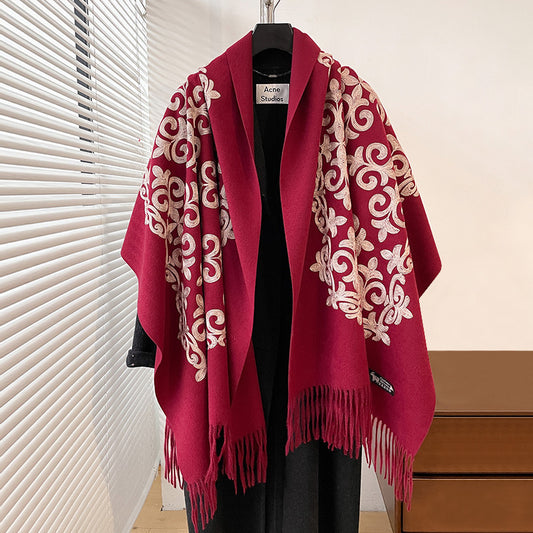 Textured Embroidered Scarf Winter All-matching Spring And Autumn Imitation Cashmere