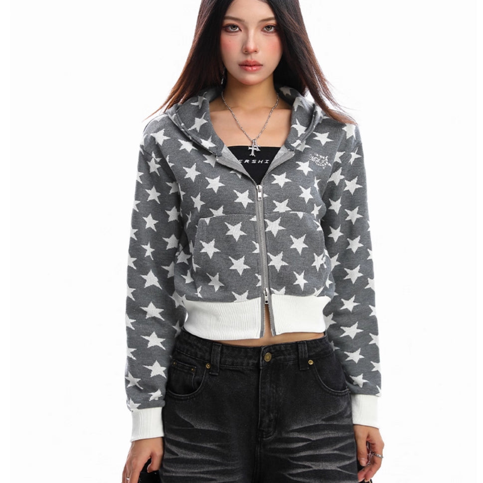 Full Printed XINGX Hooded Short Sweater Women's Cardigan Zipper Coat