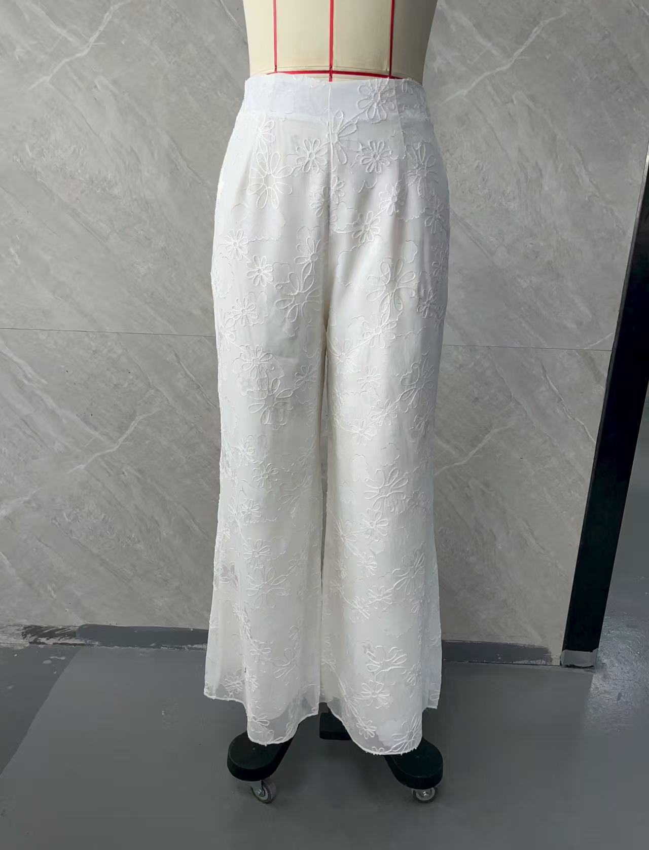 Loose-fit American-style White Draped Thin Casual Wide-leg Pants For Petite Women