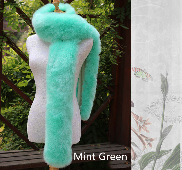 Faux Fox Fur Scarf And Fur Long Women Winter