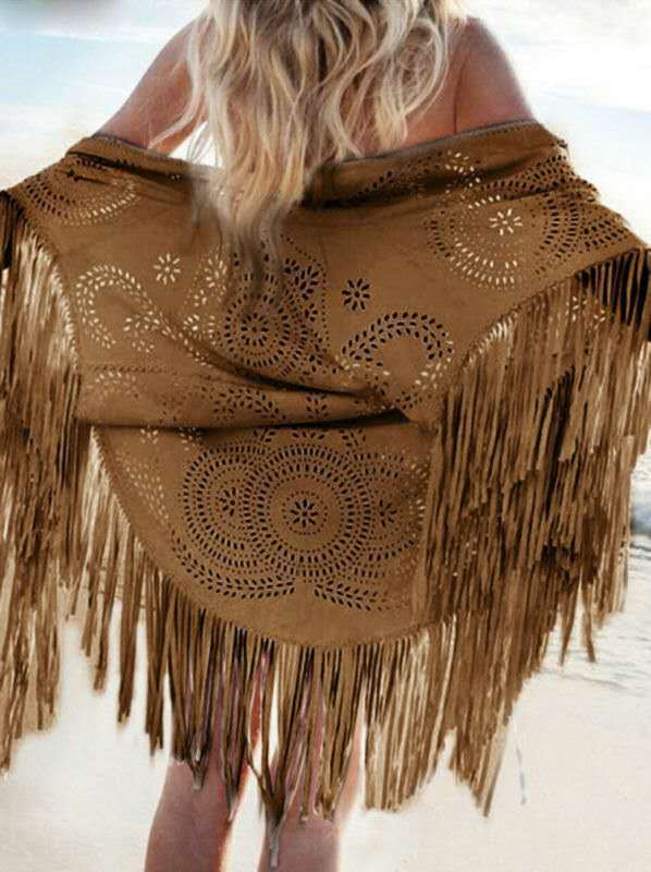 Summer New Women's Blouse Tassel Shawl Cloak