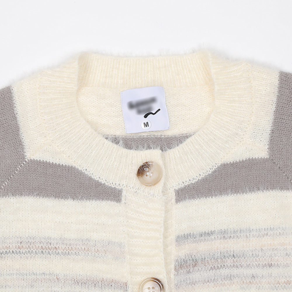 Striped Gradient Jacquard Sweater Coat For Men