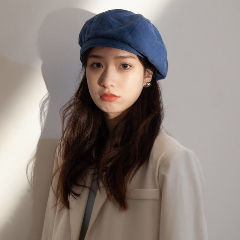 Women's Solid Color British Retro Art Painter Hat